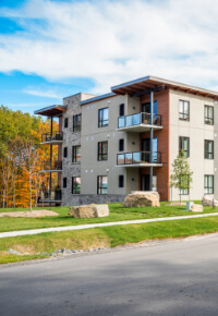 exterior of a 3 story apartment building