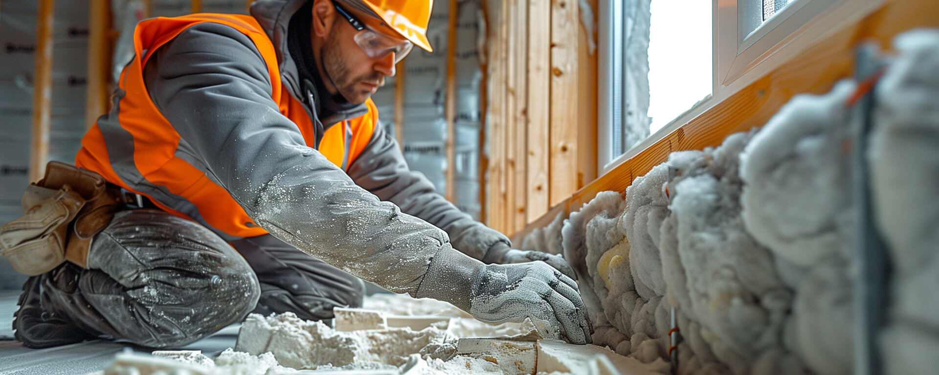 installer installing fiberglass insulation