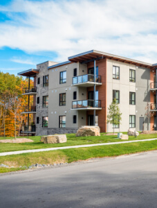 exterior of a 3 story apartment building